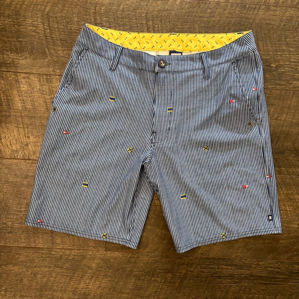 Sperry Schooner Seersucker Navy White Stripe Nautical Swim Shorts